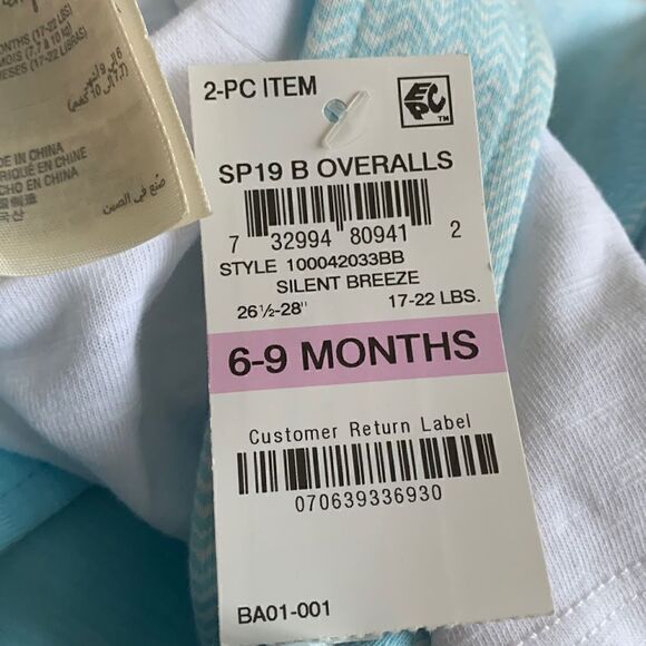 NWT 6-9 M Baby bear light blue overall bibs 2 piece outfit - Picture 6 of 6